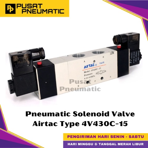 4V430C-15 นิวเมติกโซลินอยด์วาล์ว Airtac 4V 430C-15 Solenoid วาล์วสวิทช์ Airtac 5/3 Way Close Center 