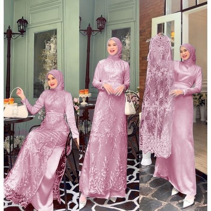 Gamis vanita ชุดเดรสปาร์ตี้มุสลิมสีชมพูหรูหรา vab ที่