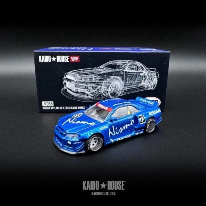 MINI GT X KAIDO HOUSE KHMG055 NISSAN SKYLINE R34 NISMO BLUE V3 READYY