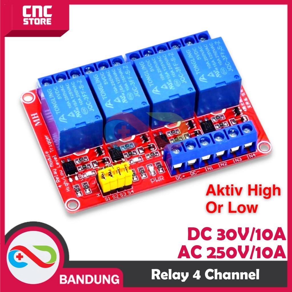 โมดูล RELAY 4 CHANNEL 5V ACTIVE HIGH OR ACTIVE LOW พร้อม OPTOCOUPLER