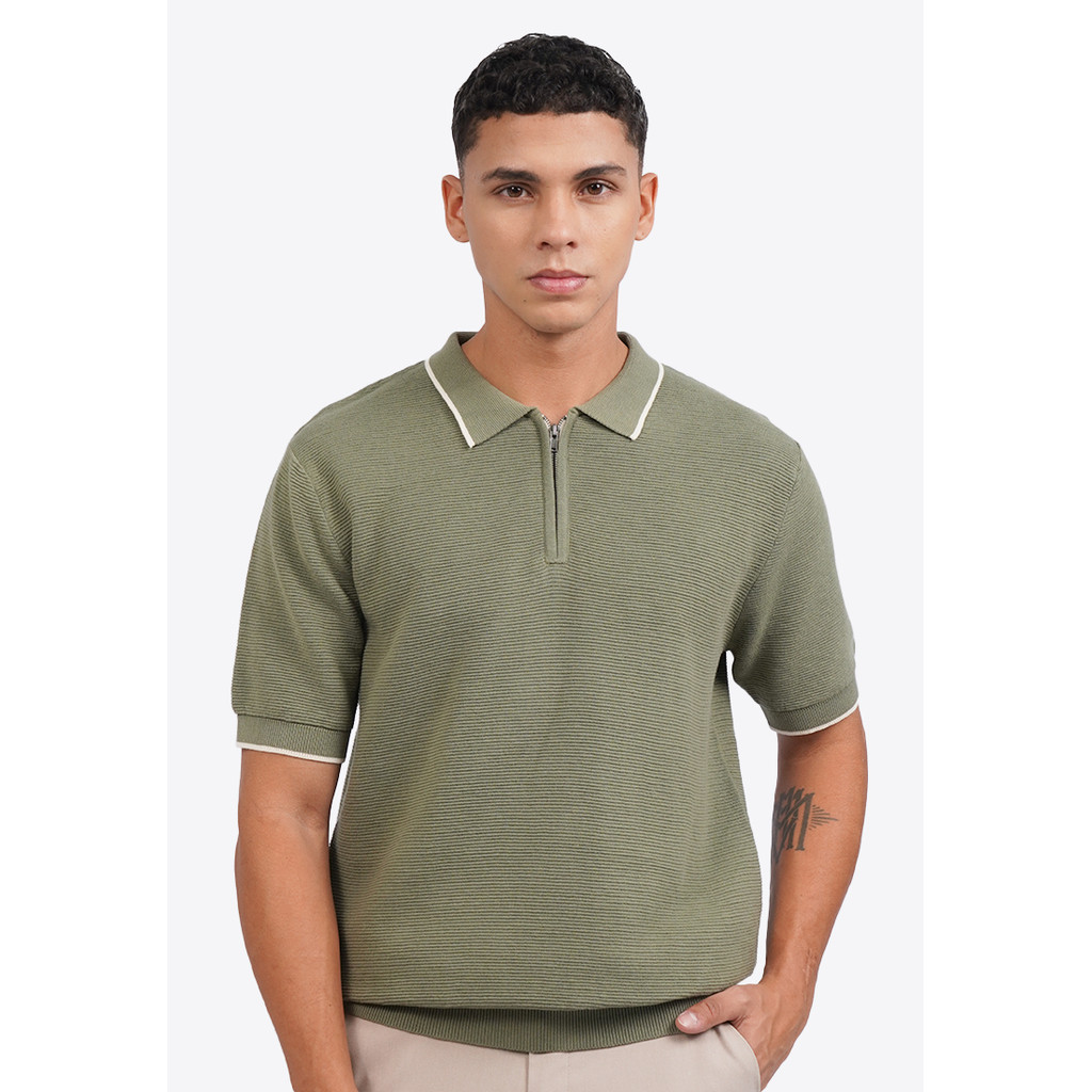 WOOD โปโลแขนสั้นถักมีซิป 2-PSILXC125G123 SAGE