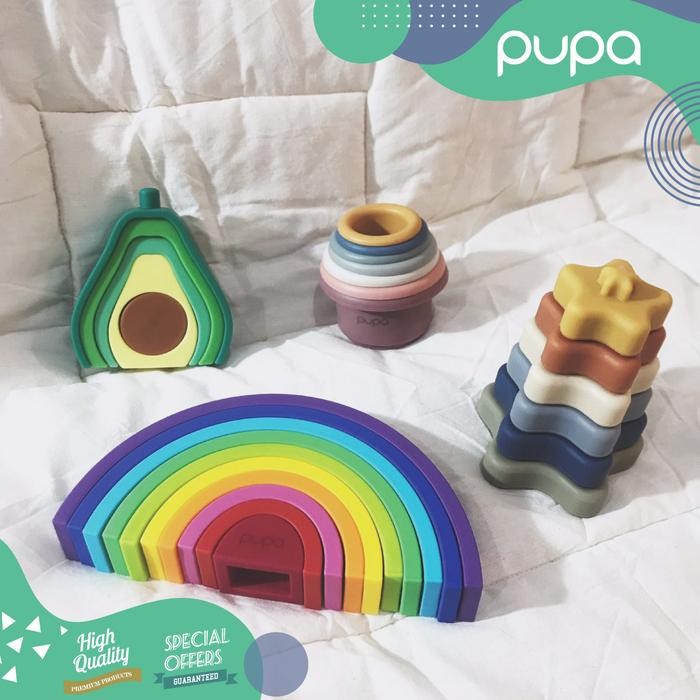 Playful Minds - Stack Toy Baby Silicone Baby Bite Stacking Toy Silicone Pupa