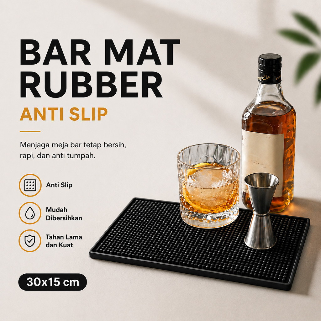 Bar Mat Rubber Anti-Slip Barista Table Mat Anti-Slip Bar สีดําขนาด 30x20cm