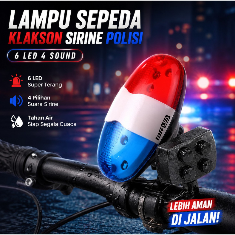 ไฟหน้าจักรยาน LED TaffiLED พร้อมแตรไซเรนตํารวจ 4 เสียง - JY-325B