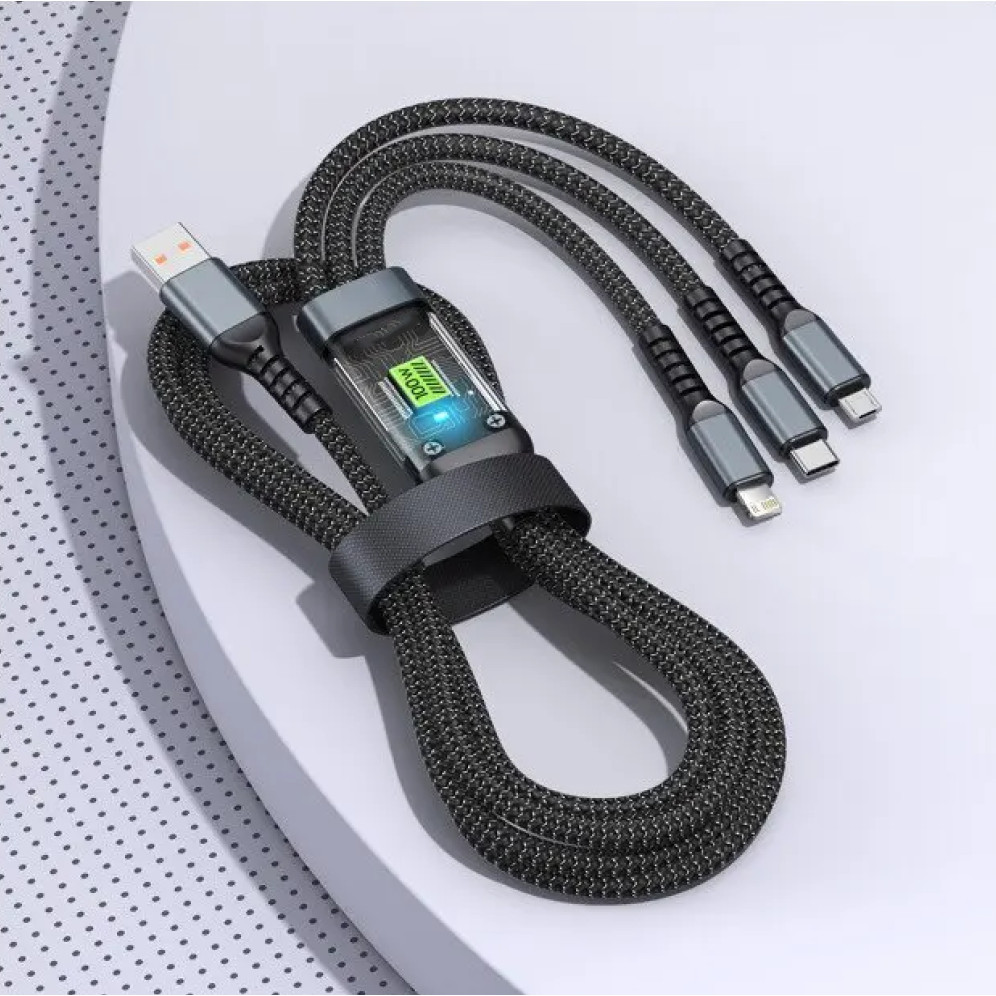 OLAF เครื่องชาร์จสายเคเบิลข้อมูล 3-in-1 Micro USB Lightning Type C 20V 100W 1.2M - OL601