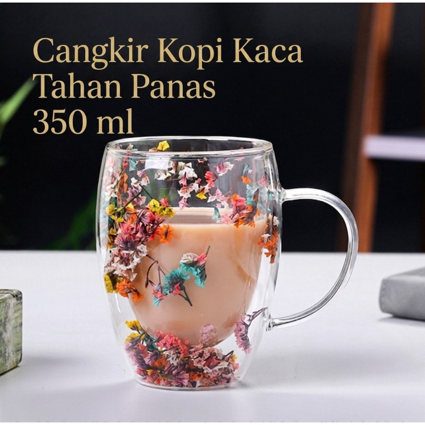 Tazakka ถ้วยกาแฟแก้วทนความร้อน Double Wall Aesthetic Mug 350ml - TZ-350