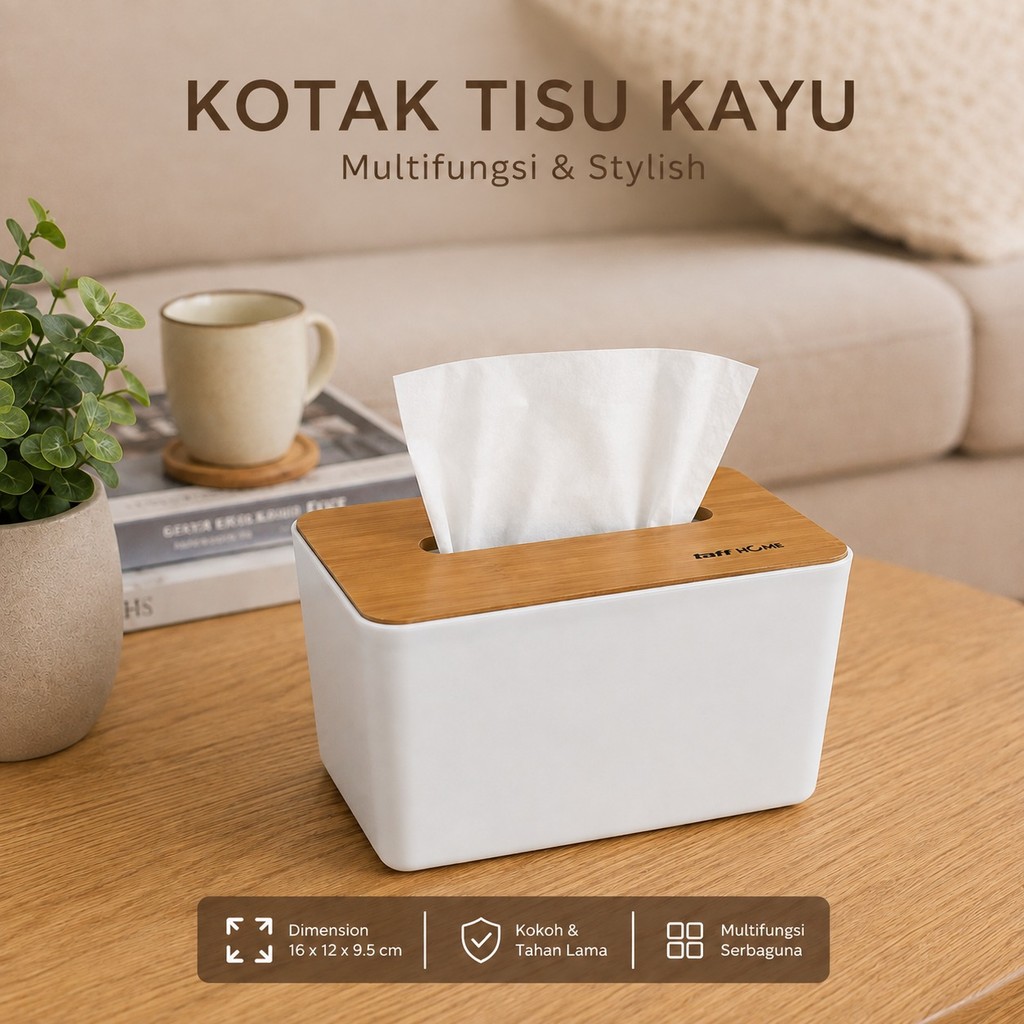 TaffiHOME กล่องทิชชู่ไม้มัลติฟังก์ชั่น 16x12x9.5ซม. - ZJ06