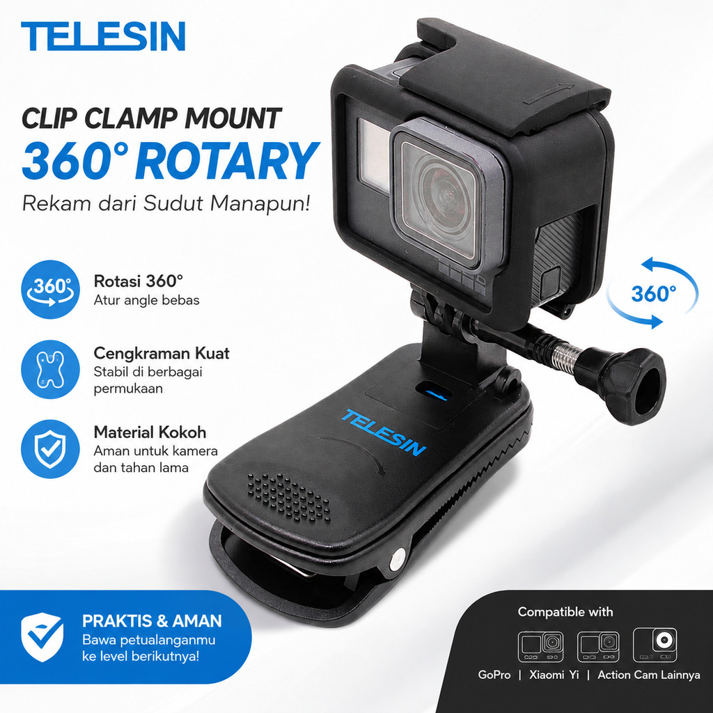 Clip Clamp Mount 360 Rotary สําหรับ GoPro / Xiaomi Yi