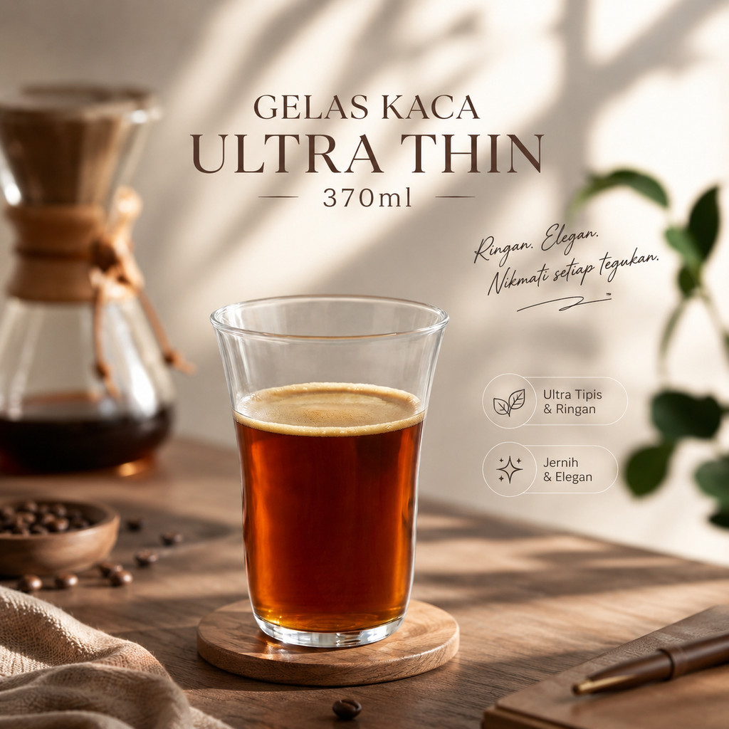 One Two Cups Aesthetic Glass Coffee Tea Ultra Thin Glass 370ml - KM518