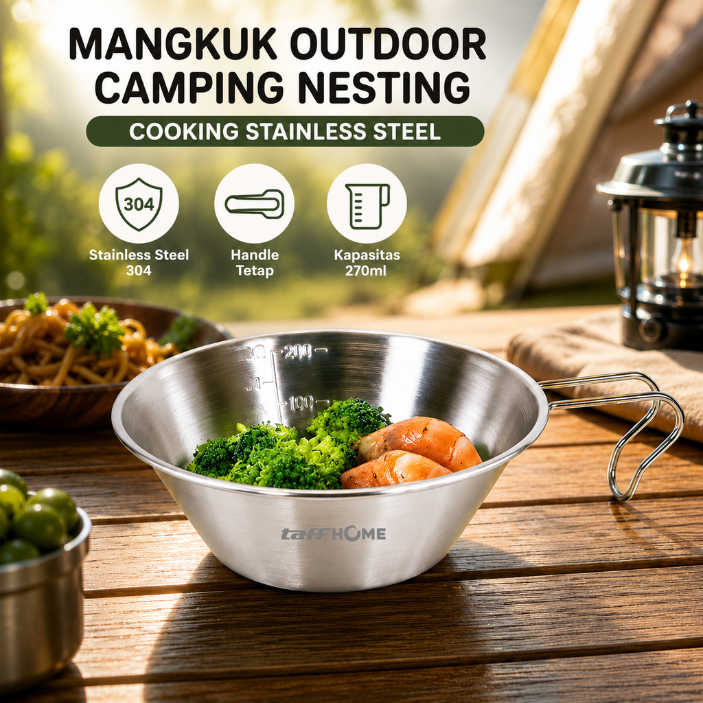 TaffiHOME Outdoor Camping Nesting Cooking ชามสแตนเลส 270ml - DS-310