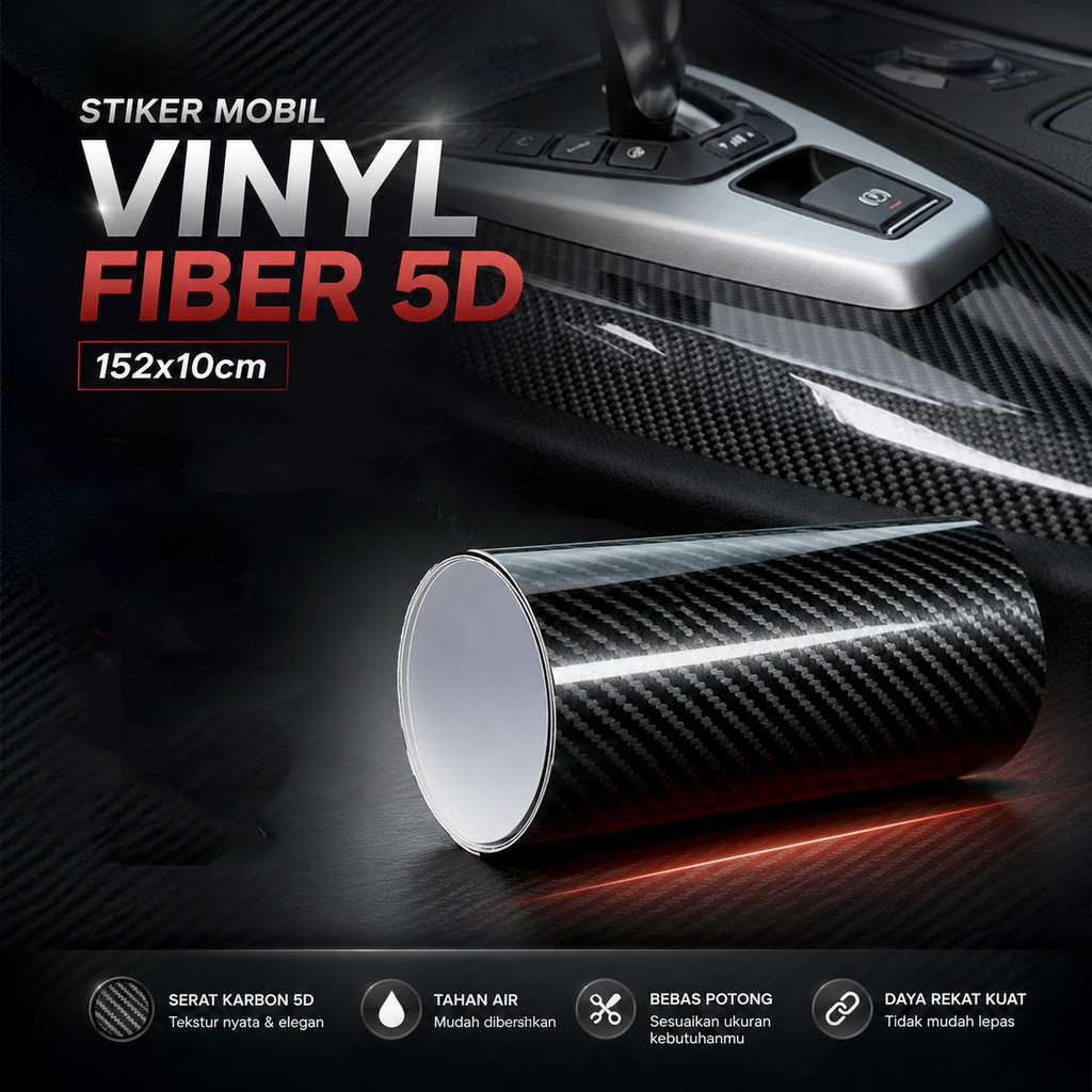 สติ๊กเกอร์ติดรถยนต์คาร์บอนไฟเบอร์ 5D มัลติฟังก์ชั่น 152x10 ซม. - TA749