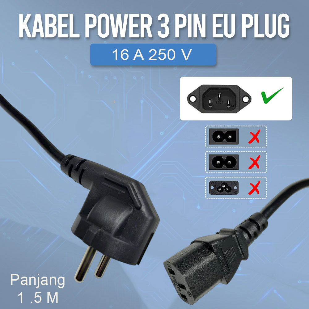 HC สายไฟ PC 3 Pin 16A 250V EU Plug IEC C13 1.5M - HC-10