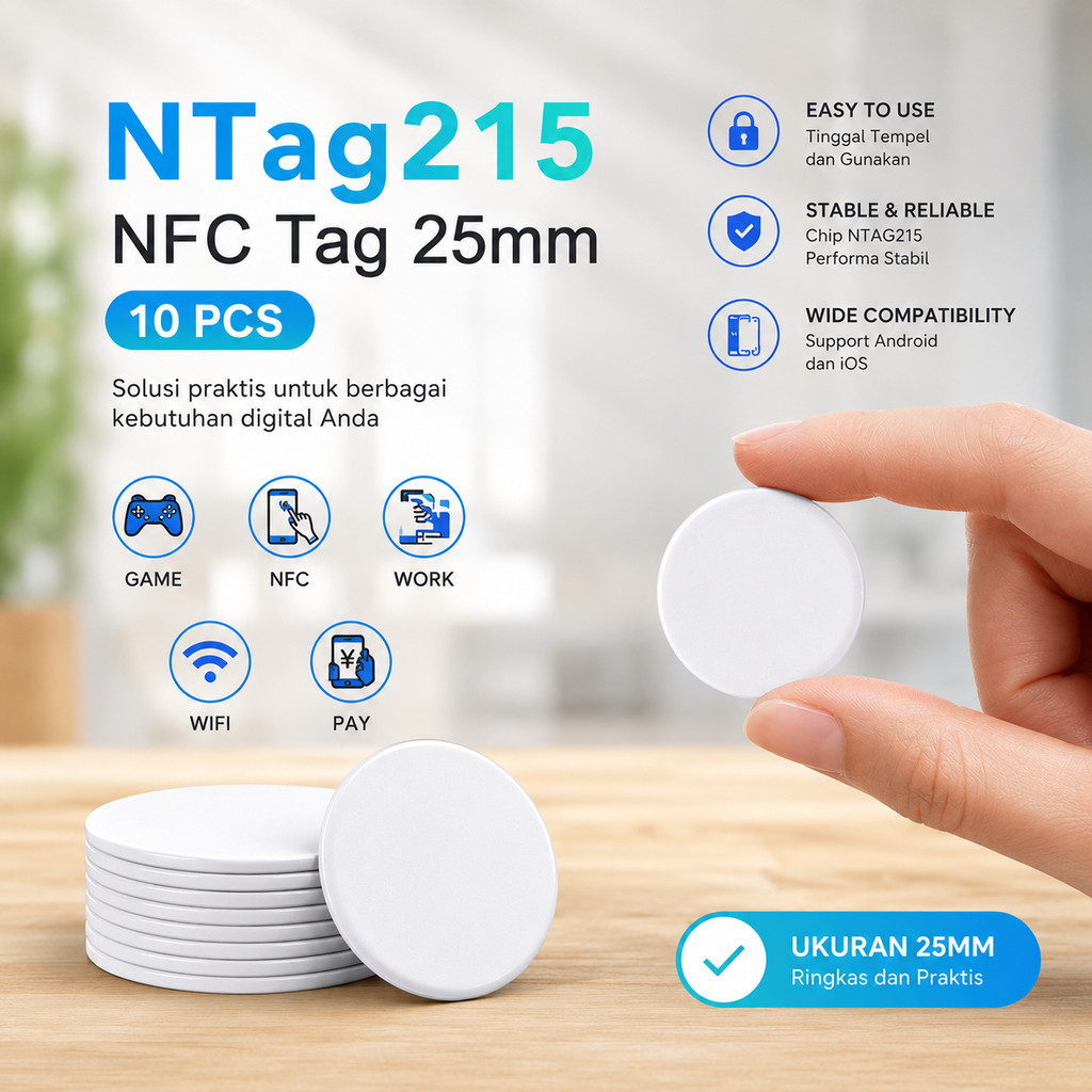 GUGUJI NTag215 NFC Tag Sticker RFID No Glue 25mm 10 PCS - GJ-25