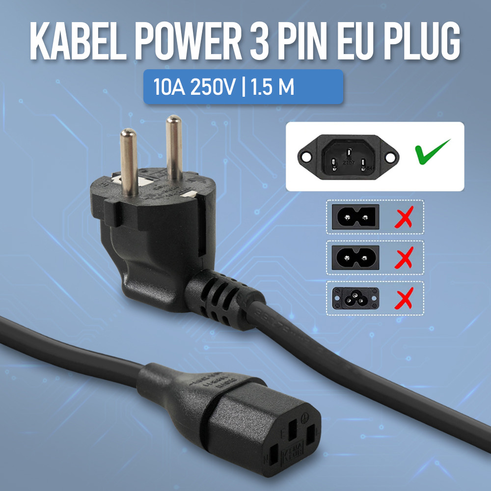 QISHI 3 Pin 16A 250V EU Plug สายไฟ 1.5M - 168B11