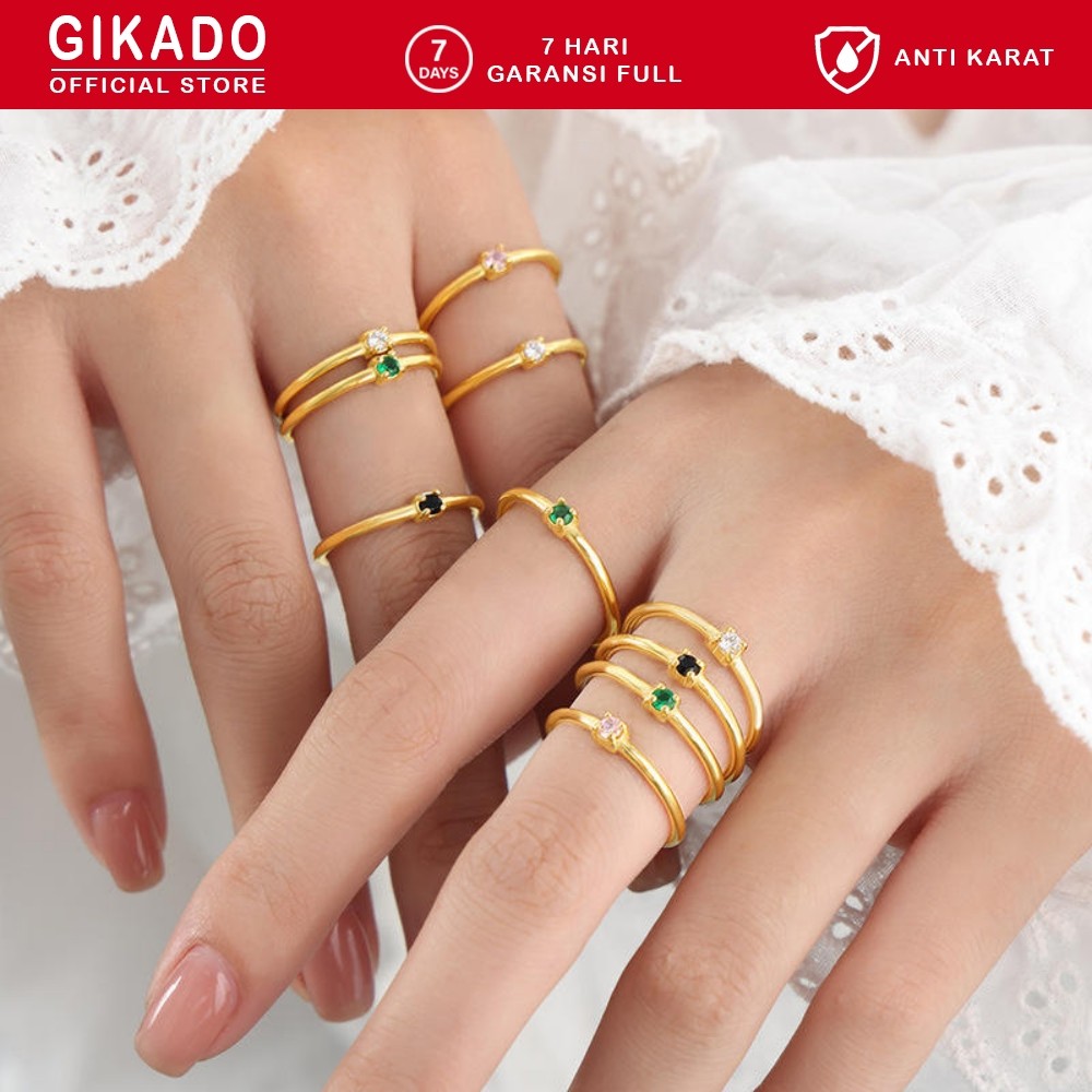 แหวน Birthstone ไทเทเนียมผู้หญิง Gadoka 18K Gold Moonlite สวมใส่ทุกวัน