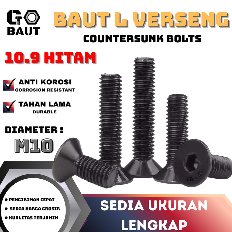 10.9 JFL Bolts / L Verseng / Countersunk Bolt (สีดํา) M10