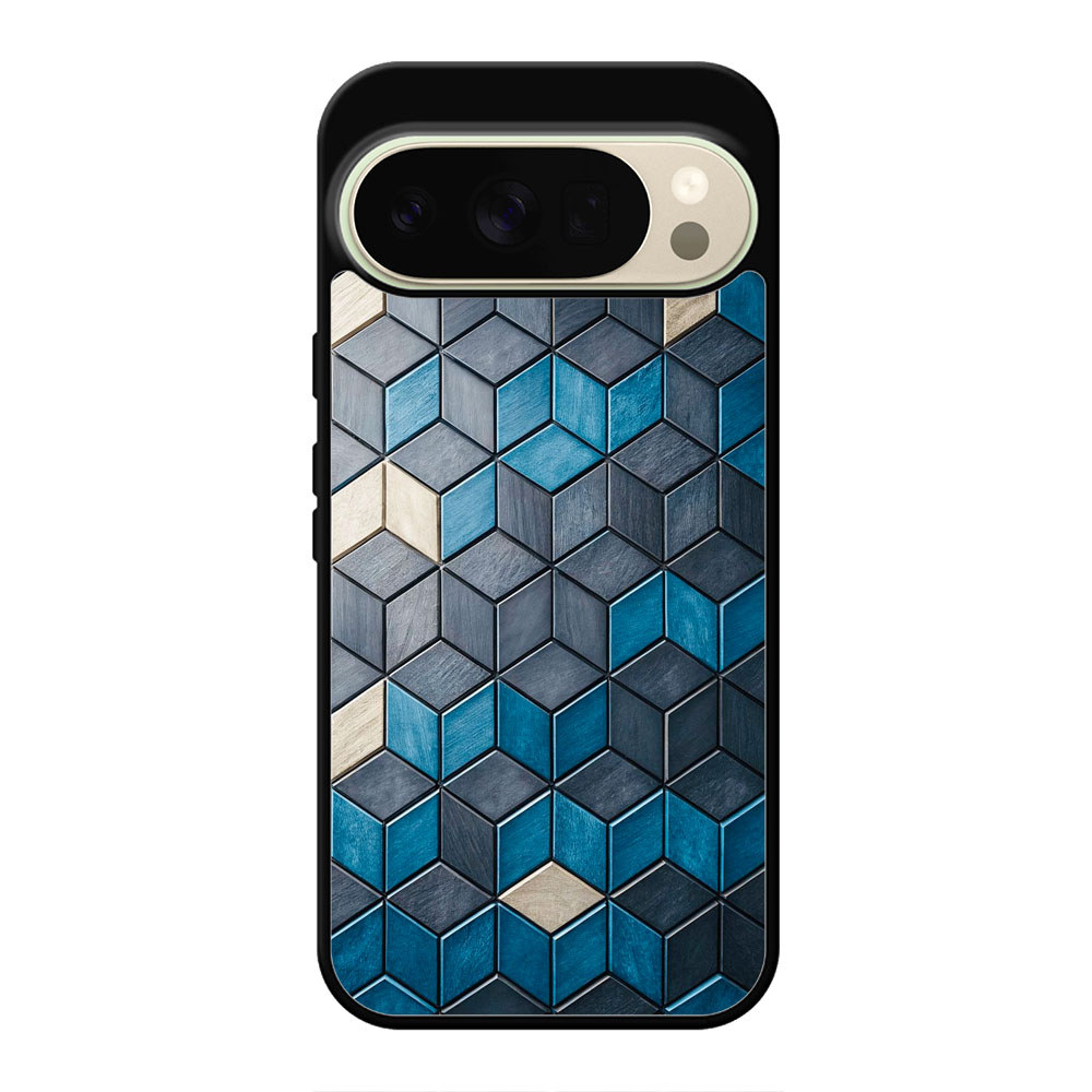 ปลอก HP Hybrid Case Google Pixel 10 9 9A 8 8A 7 7A 6 6A 5 5A 4 4A Pro XL Blue Wood Geometry
