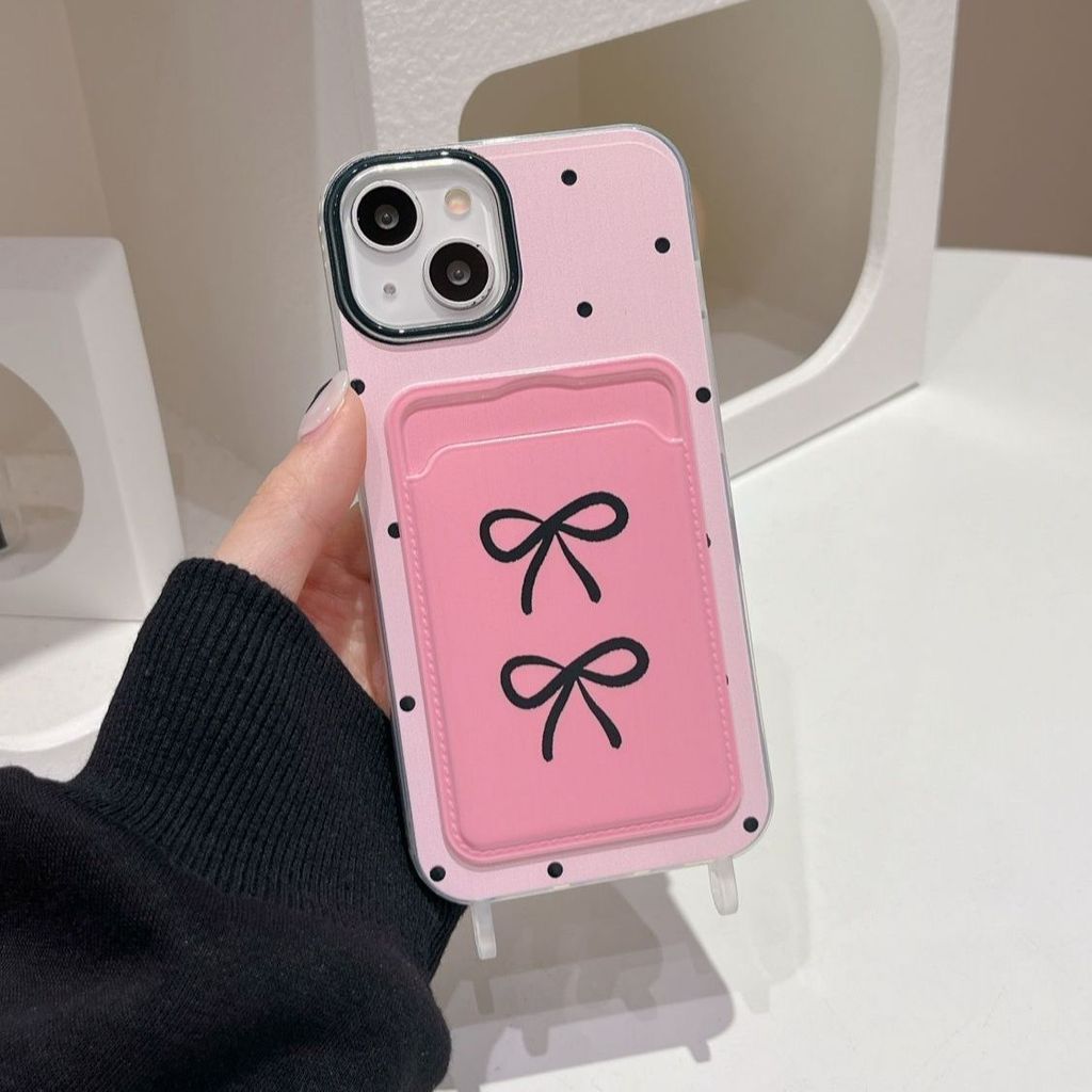 โบว์ผู้ถือบัตรกรณีสีดําOppo 14 Pro 5G A60 Reno 13F 13 5G A16 14F 8 Pro A16K A53 A12 Reno 11F 5G A15S