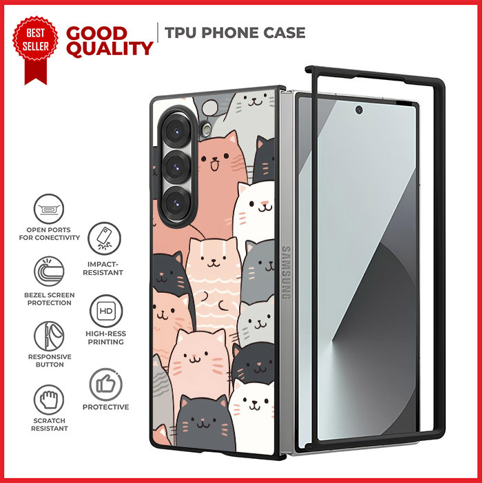 Case Casing Samsung Z Flip 7 6 5 4 3, Z Fold 7 6 5 4 3 5G SE Cat Pattern AH0499 Custom N5
