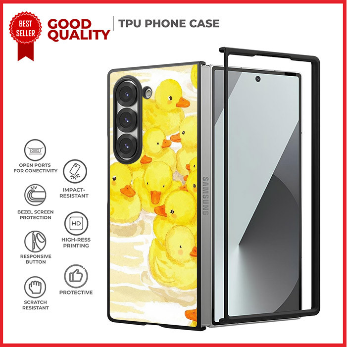 Case Casing Samsung Z Flip 7 6 5 4 3, Z Fold 7 6 5 4 3 5G SE Flock of Yellow Rubber Ducks AH0542 Cus