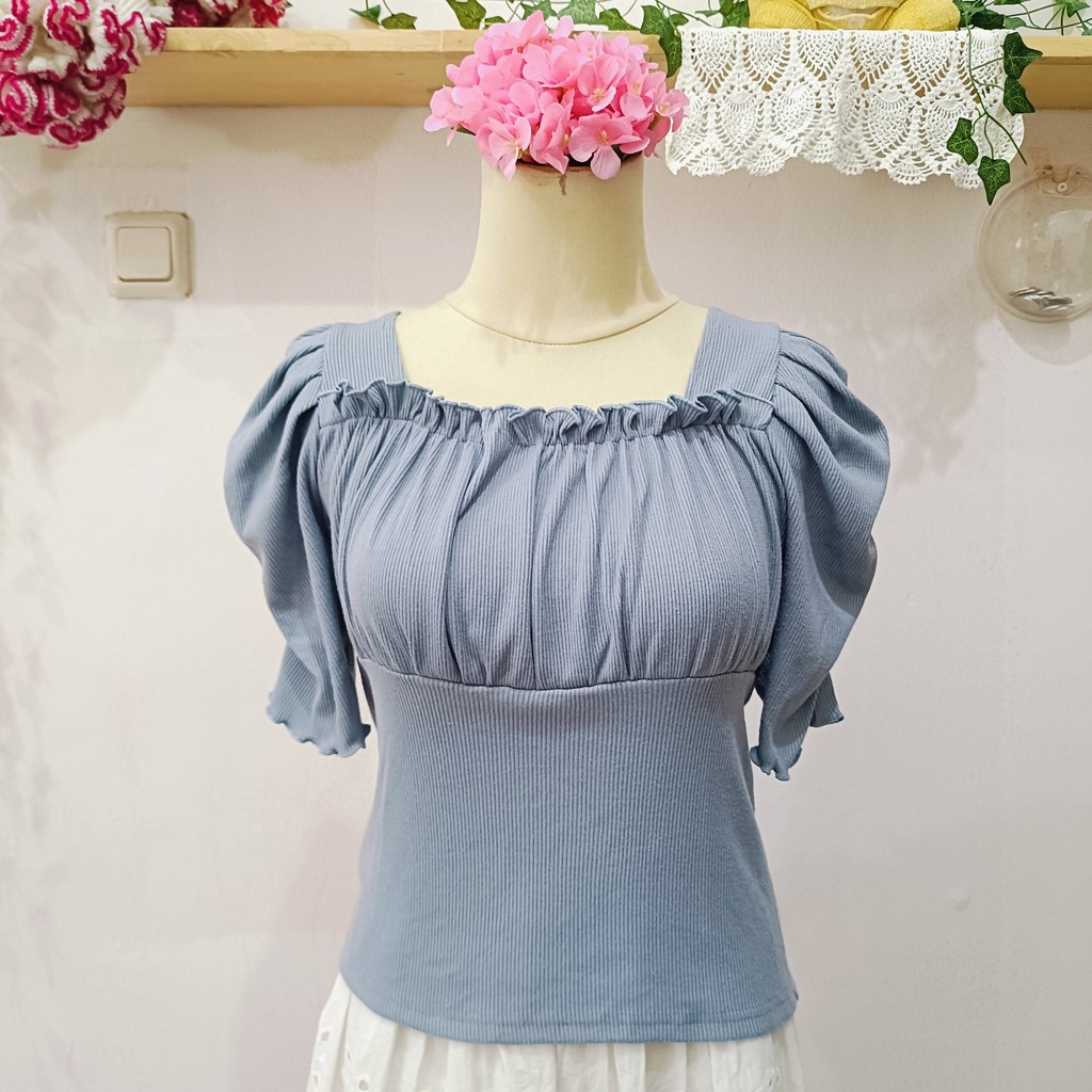 Coquette Puff Sleeve Ribbed Top