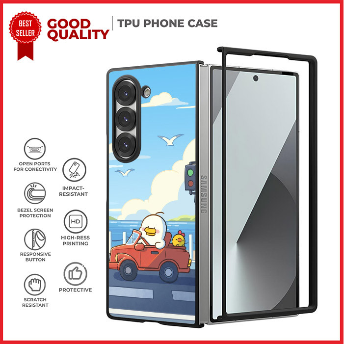 Case Casing Samsung Z Flip 7 6 5 4 3, Z Fold 7 6 5 4 3 5G SE Ducks Driving by the Beach AH0541 Custo