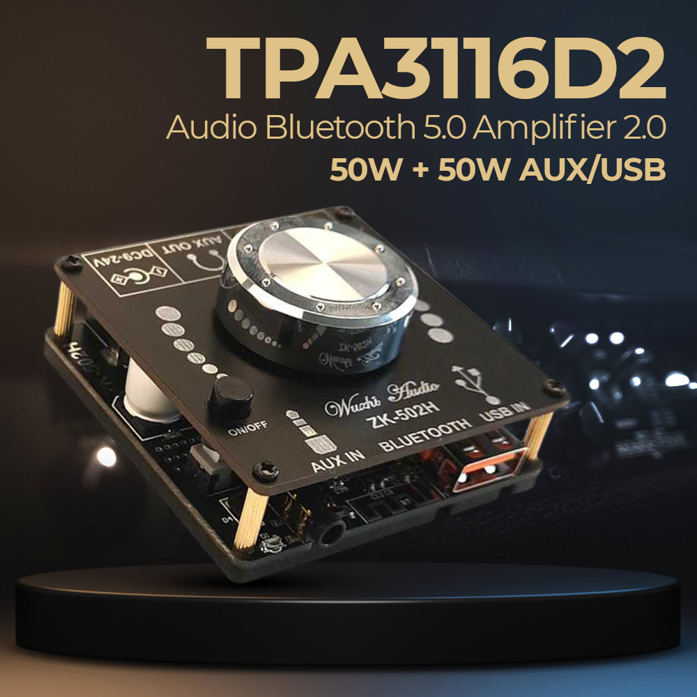 Wuzhi Audio Bluetooth 5.0 เครื่องขยายเสียงช่อง 2.0 2x50W TPA3116D2 - ZK-502H