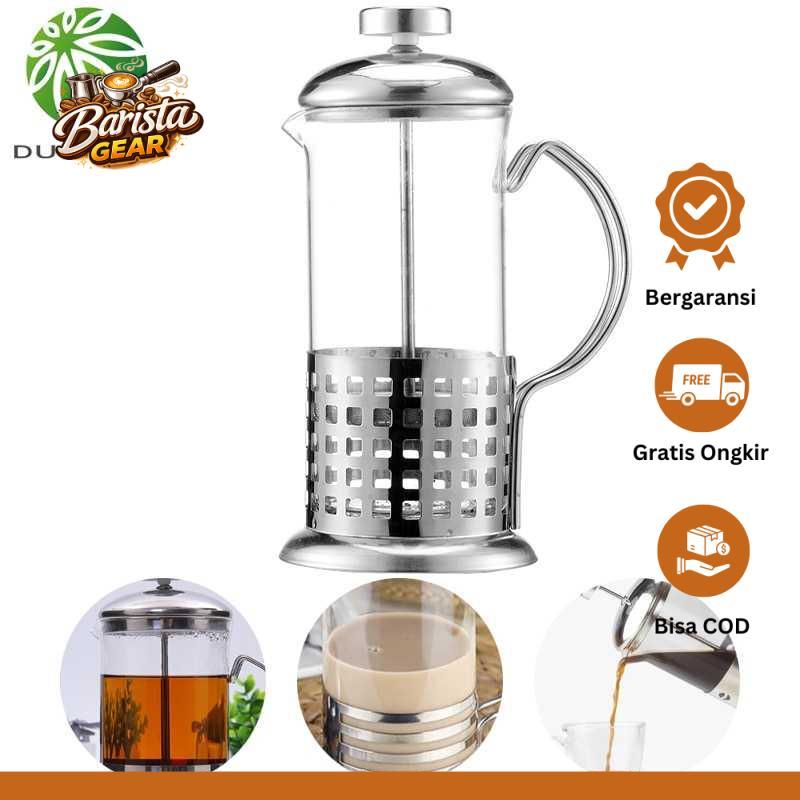 DUOLVQI French Press Coffee Maker Pot Plunger Glass Grid Pattern - KG72