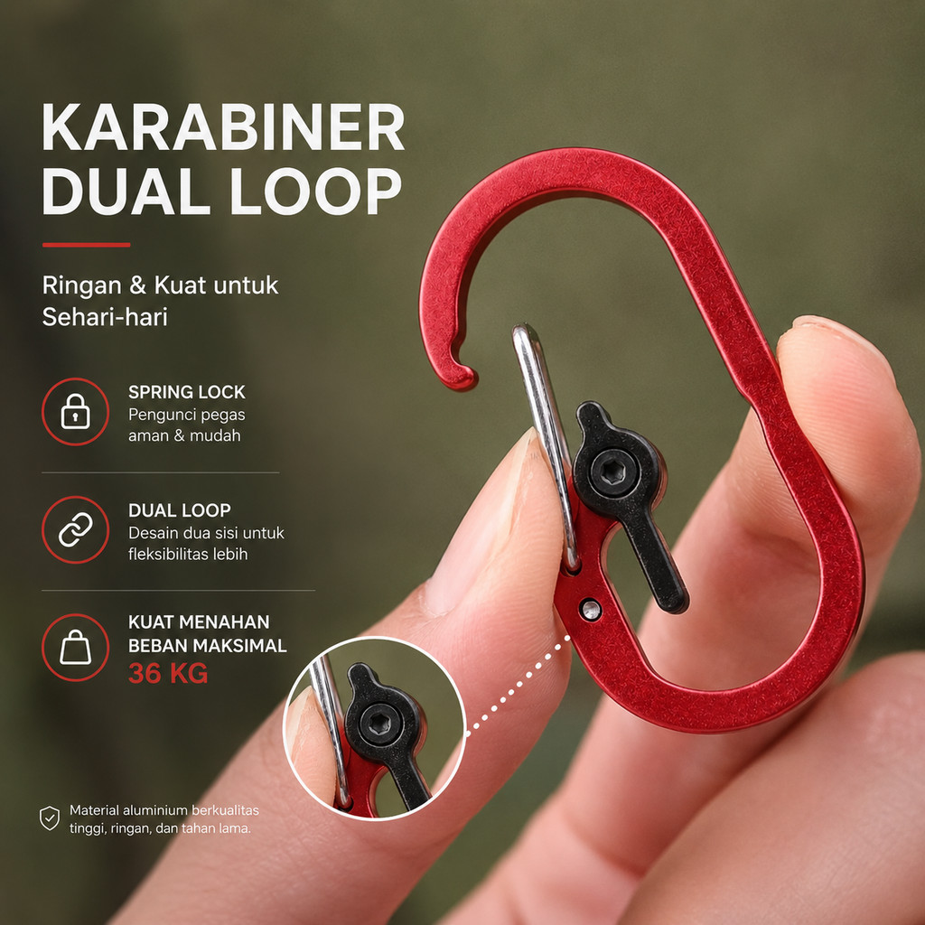 GANTUNGAN พวงกุญแจคาราบิเนอร์ Dual Loop Spring Lock 36กก. - GC009