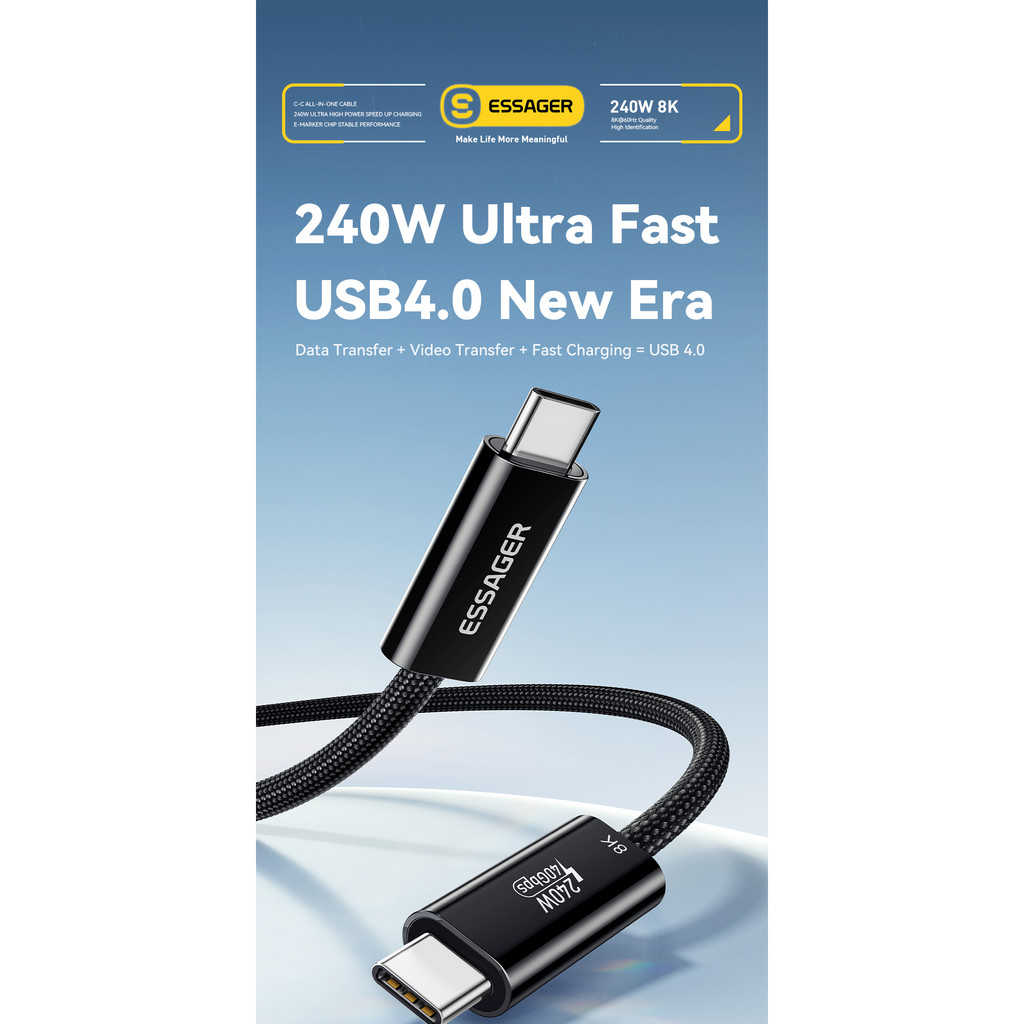 ESSAGER USB Type C 4.0 Projection 8K Fast Charging 240W Data Cable - ES-X62