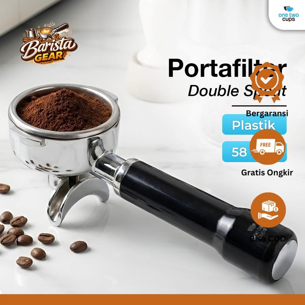 One Two Cups Portafilter Double Spout Stainless Steel 58mm - AL304