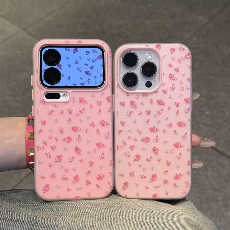 MERAH Jelly 2 In 1 Pink Flower Motif Case Vivo Y05 V70 Fe Y400 Y21D V60 Lite Z10R 5G Y19S Pro Iqoo Z
