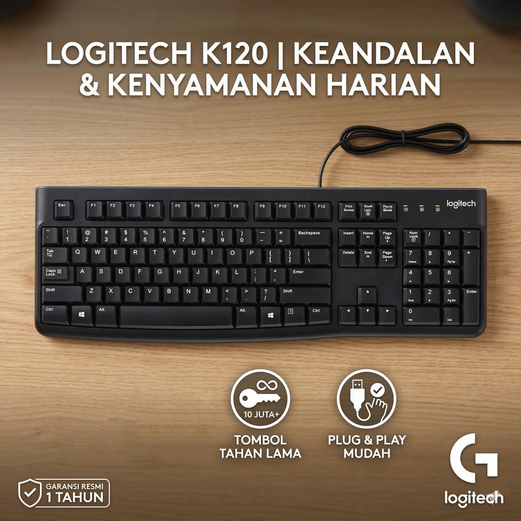Logitech USB Keyboard Full Size Plug and Play - K120