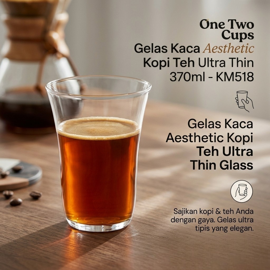 One Two Cups Aesthetic Glass Coffee Tea Ultra Thin Glass 370ml - KM518