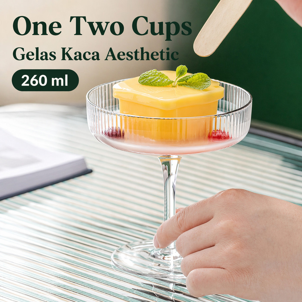 One Two Cups Aesthetic Pudding Ice Cream Stripe Dessert Glass - L005