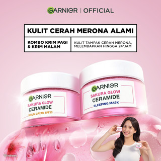 GARNIER Sakura Glow Ceramide Skin Barrier Simple Set Day Cream & Night Cream 50 ml Krim Siang & Krim Malam Bundle Paket Skincare 1 set lengkap moisturizer tone up pelembab wajah cream pemutih wajah glowing cepat