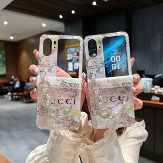 เคสโทรศัพท์มือถือ แบบบางพิเศษ พิมพ์ลายเสือ พร้อมสร้อยข้อมือ สําหรับ OPPO FIND N2 FLIP 3in1