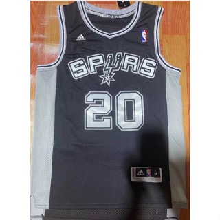 เสื้อกีฬาบาสเก็ตบอล ปักลาย NBA San Antonio Spurs 20 Manu Ginobili สีดํา สไตล์เรโทร สําหรับผู้ชาย