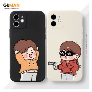 GUMAN เคสคู่ เคสไอโฟน คู่รัก กันกระแทกซิลิโคนนุ่มการ์ตูนน่ารักตลก เคสโทรศัพท์ สีดำ Compatible for iPhone 14 13 12 11 Pro Max SE 2020 X XR XS 8 7 6 6S Plus พลัส XYM1575