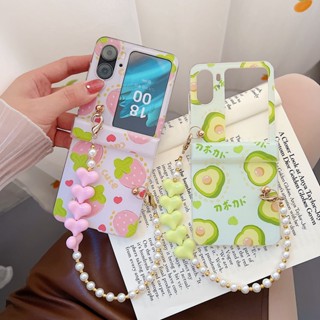 เคสโทรศัพท์มือถือ แบบบางพิเศษ พิมพ์ลายผลไม้ พร้อมสายคล้องมือ สําหรับ OPPO FIND N2 FLIP 3in1