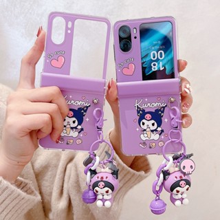 เคสโทรศัพท์มือถือ แบบบางพิเศษ พิมพ์ลายสีม่วง พร้อมจี้ สําหรับ OPPO FIND N2 FLIP 3in1