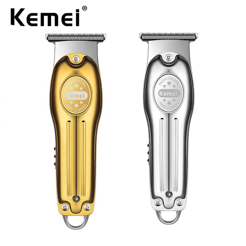 Kemei KM-679 ปัตตาเลี่ยนตัดผม ไร้สาย 0 มม. ชาร์จได้ สีทอง สําหรับผู้ชาย