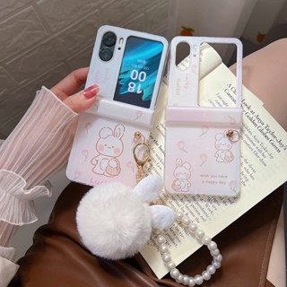 3in1 เคสโทรศัพท์มือถือแบบแข็ง บางมาก ลายกระต่าย พร้อมสายคล้องมือ สําหรับ OPPO FIND N2 FLIP