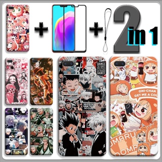 2 IN 1 เคสโทรศัพท์มือถือ กระจกนิรภัย เซรามิค กันรอยหน้าจอ ลายการ์ตูนอนิเมะ สําหรับ OPPO A12E OPPO A3S A5