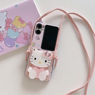 เคสโทรศัพท์มือถือ แบบฝาพับกระจก ลายแมว พร้อมสายคล้อง สําหรับ OPPO FIND N2