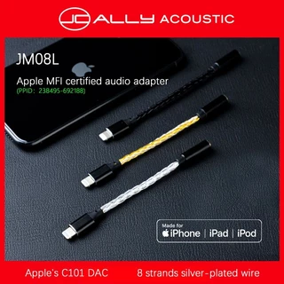 Jcally JM08L อะแดปเตอร์ขยายเสียงหูฟัง HiFi 3.5 มม. เป็น Light-ning C101 DAC 8 ขาตั้ง สาย MFI ชุบเงิน