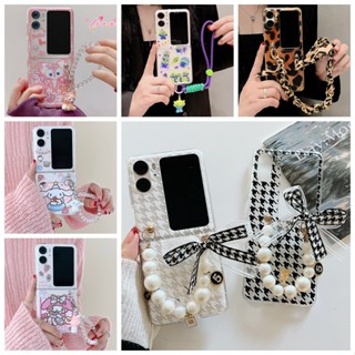 เคสป้องกันโทรศัพท์มือถือ PC หน้าจอพับได้ กันกระแทก พร้อมจี้ไข่มุก สําหรับ OPPO Find N2 Flip 5G