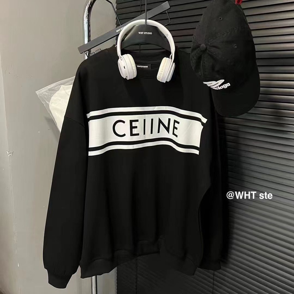 เสื้อฮู้ดดี้ พิมพ์ลายตัวอักษร celin เรียบง่าย แฟชั่นคู่รัก สําหรับผู้ชาย และผู้หญิง + แท็ก