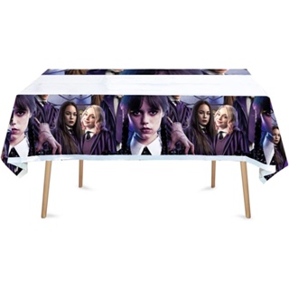 1pcs Wednesday Addams theme Party Tablecloth Birthday Party Decoration Supplies Plastic Tablecloth Disposable Table Cover for kids party