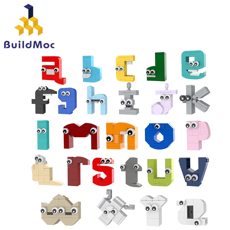 ตัวอักษร Lore หมายเลข Lowercase AZ 26 percase ตัวอักษรภาษาอังกฤษรุ่น Building Blocks ของเล่นเด็กบล็อกเพื่อการศึกษา 538PCS อิฐของขวัญ MOC
